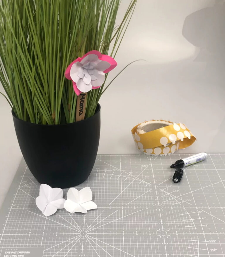 Blumentopfstecker aus Origamiblumen und SPRINTIS Produkten Blumentopfstecker DIY