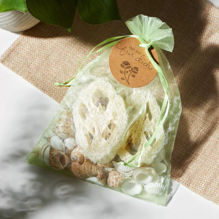 Tolle Gastgeschenke von A bis Z: 26 originelle Ideen und Verpackungstipps Geschenk verpackt in Organzasäckchen